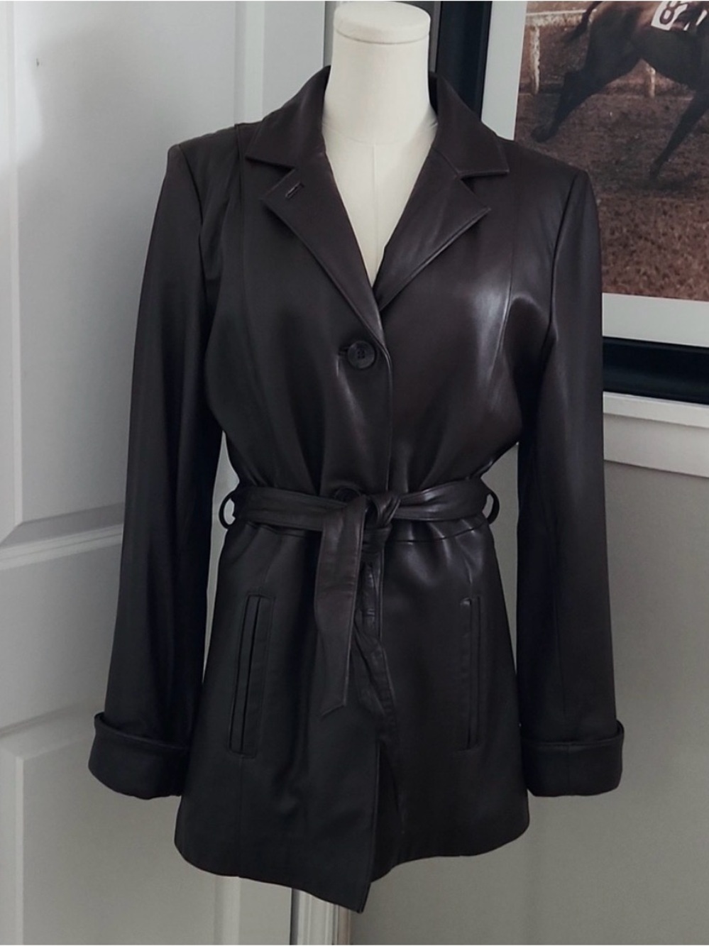 Wilsons brown leather belted coat with zip out thinsulate lining